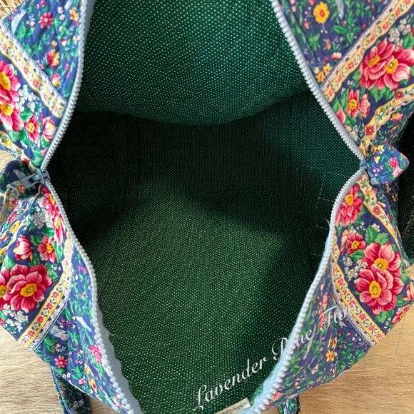 Vintage VERA BRADLEY Bluebird 1998 Original Duffle Bag Blue Green Floral Quilted - Picture 11 of 14